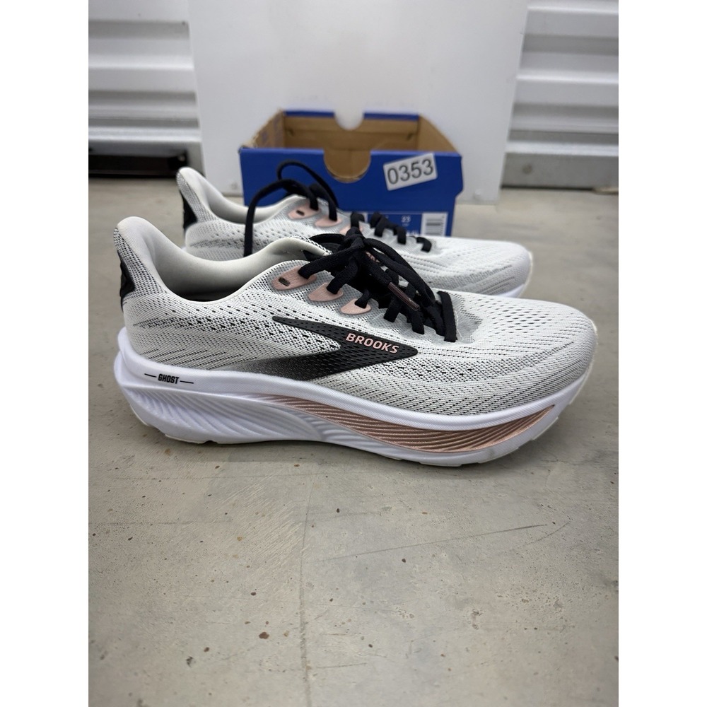 Brooks Ghost 17 Women's Size 6 D Wide White Black Rose Gold Running Shoes
